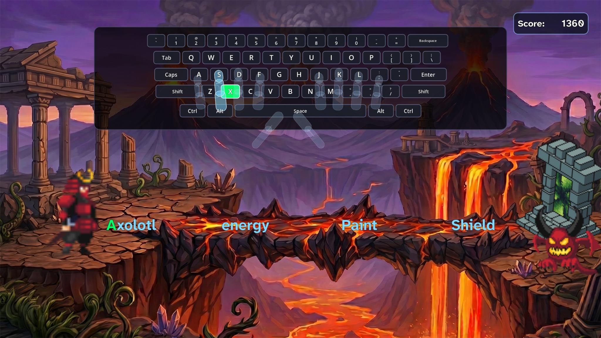 Type Shogun keyboard overlay and transparent hands screenshot